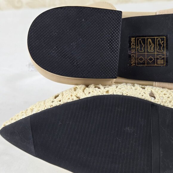 Unbranded Sz 37 (US 6.5-7) Cream Crochet Flats Pointed Toe Elastic Cross Straps - Picture 15 of 16